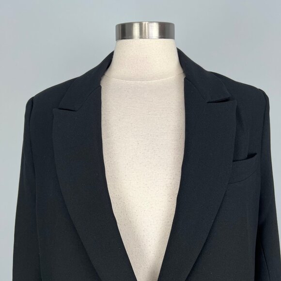 T Tahari Womens Single Button Peak Lapel Blazer Black Flap Pockets size 12 - Picture 6 of 16